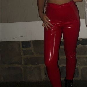 Windsor high waisted red leather leggings